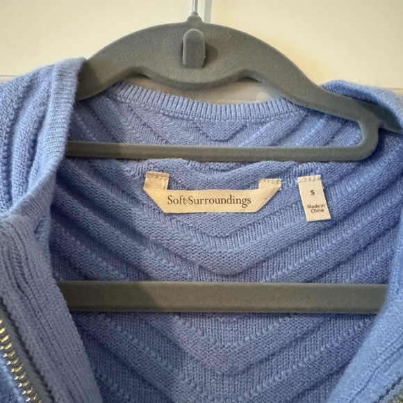 Soft Surroundings Crystalline Geometric Full Zip Blue Heron Fitted Sweater Small - Picture 2 of 4